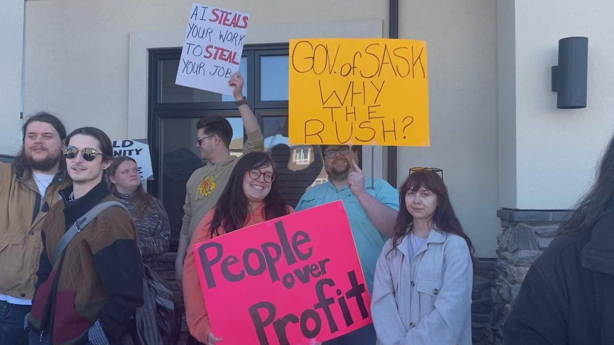 Protesters outside the RM of Sherwood public office