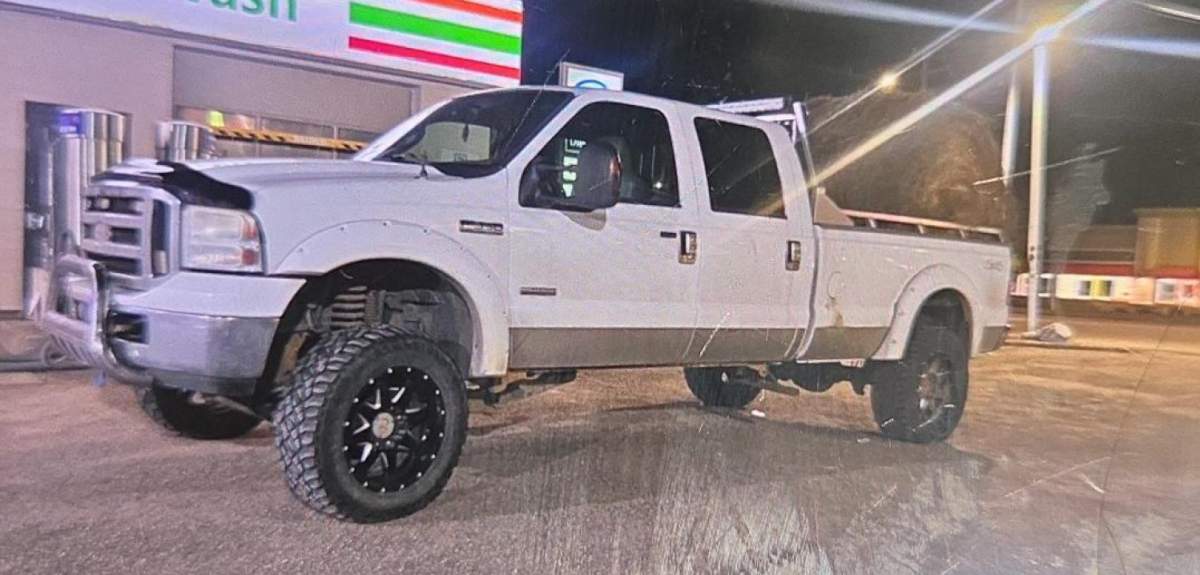 While the purpoined peafowl have been recovered, the Ford F350 pickup that they were in (pictured) is still missing.