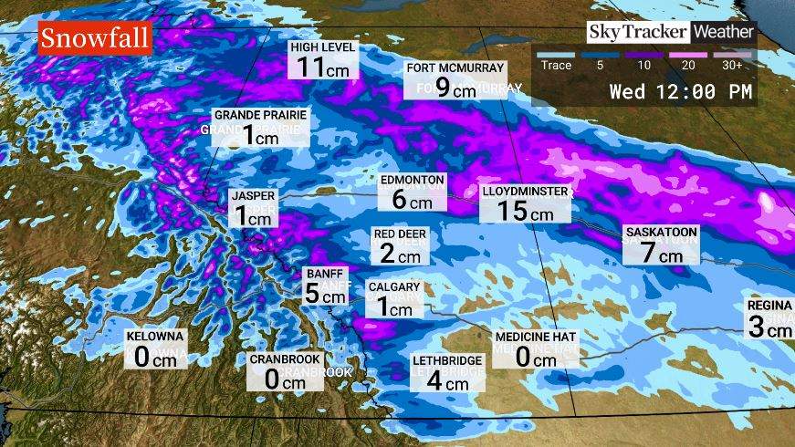 Another storm system, with more snow in the forecast, is expected to move through Alberta on Tuesday.