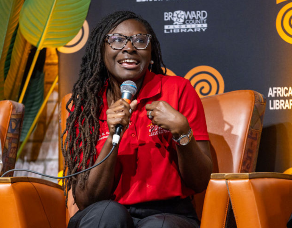 FILE: Nancy Metayer Bowen speaks at the Broward County Black Chamber of Commerce on Thursday, Oct. 17, 2024, in Miami, Florida.