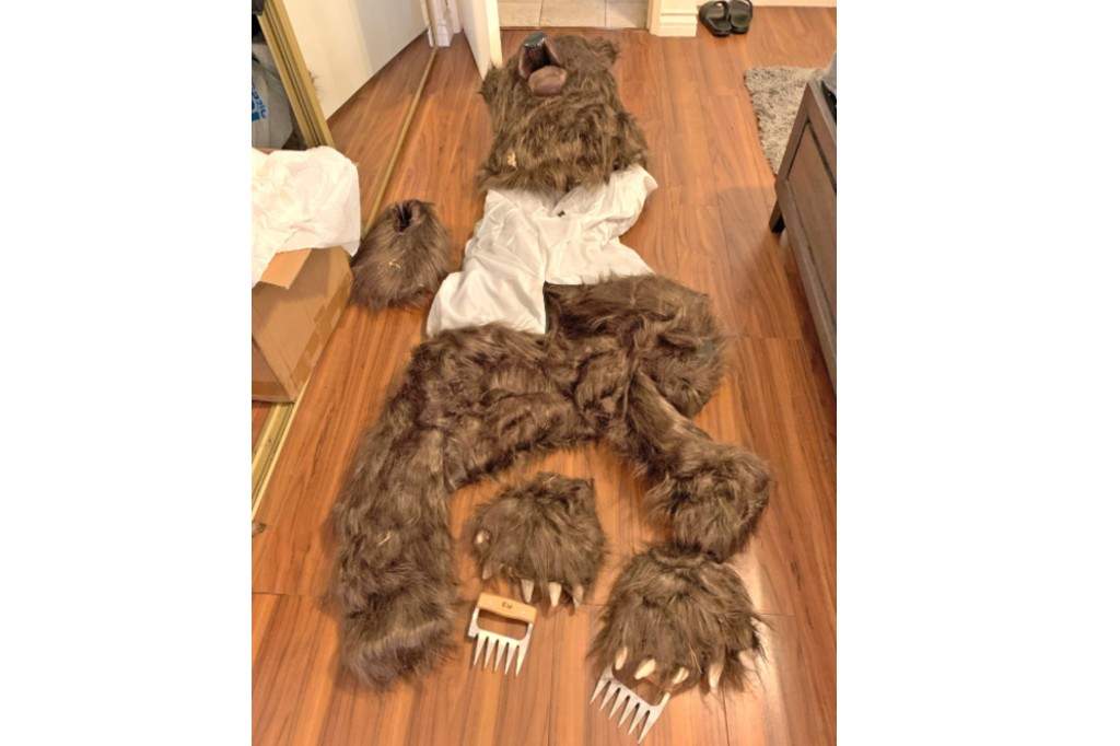This photo provided by the California Department of Insurance shows a bear costume allegedly worn by suspects with the aim to commit insurance fraud.