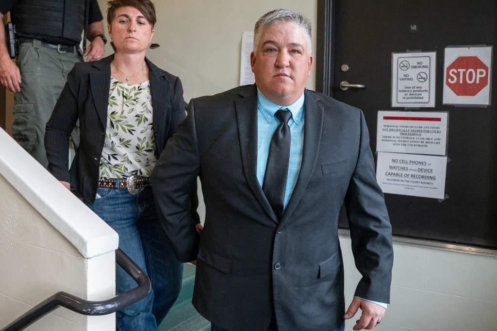 Cody Roberts, who entered a plea of guilty to felony animal cruelty for allegedly taking a wolf into a Wyoming bar after hitting it with a snowmobile, is seen March 5, 2026, in Pinedale, Wy.