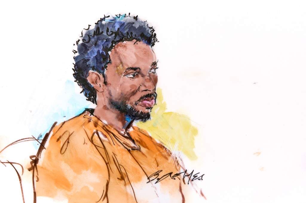 In this courtroom sketch, David Anthony Burke, whose stage name is D4vd, is seen in court Thursday, April 23, 2026, in Los Angeles on charges of killing a 14-year-old girl whose dismembered body was found in his car.