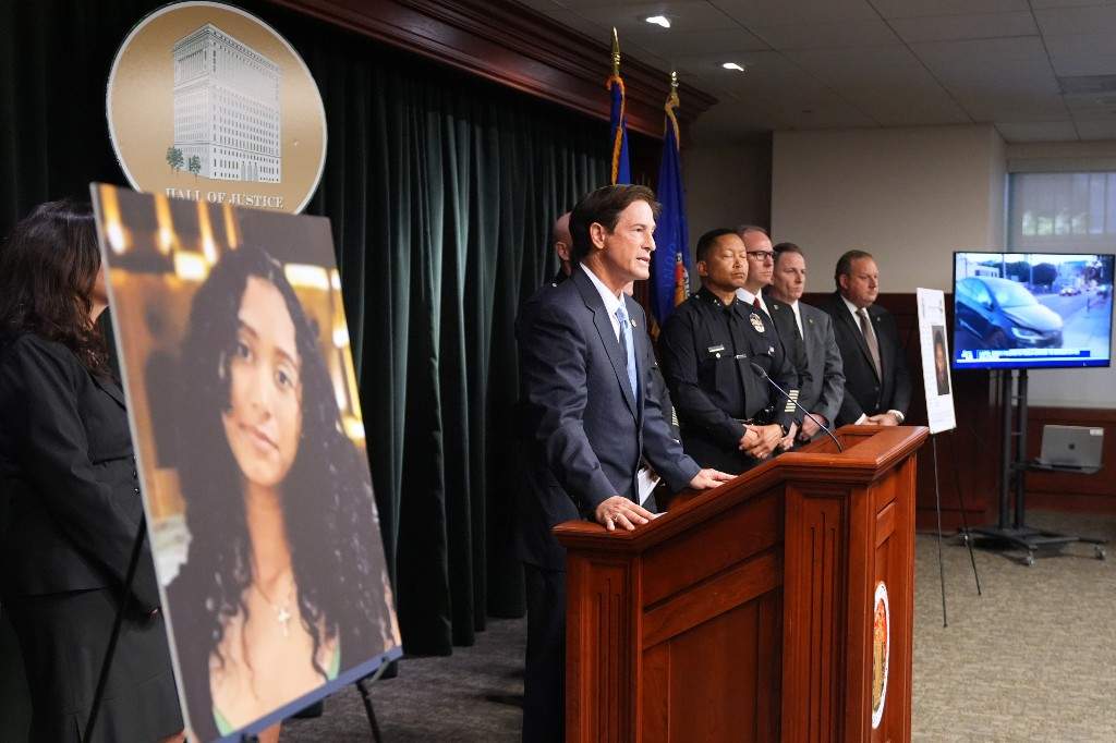 Los Angeles district attorney Nathan Hochman answers questions Monday, April 20, 2026, in Los Angeles regarding the case of singer D4vd, who was charged on suspicion of killing a 14-year-old girl whose dismembered body was found in his car.
