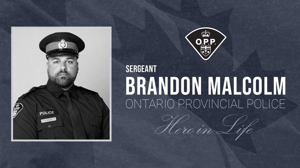 Sgt. Brandon Malcolm, shown in this handout image posted on social image by Ontario Provincial Police commissioner Thomas Carrique. Malcolm was a respected police officer whose life was “taken far too soon” while on duty in a highway crash east of Toronto, said Carrique on Monday.
