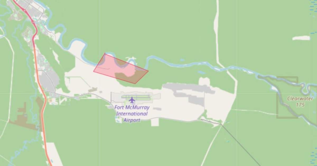 A map, showing the area around the community of Draper, that is under an evacuation alert because an ice jam in the Clearwater River is causing fears of overland flooding.