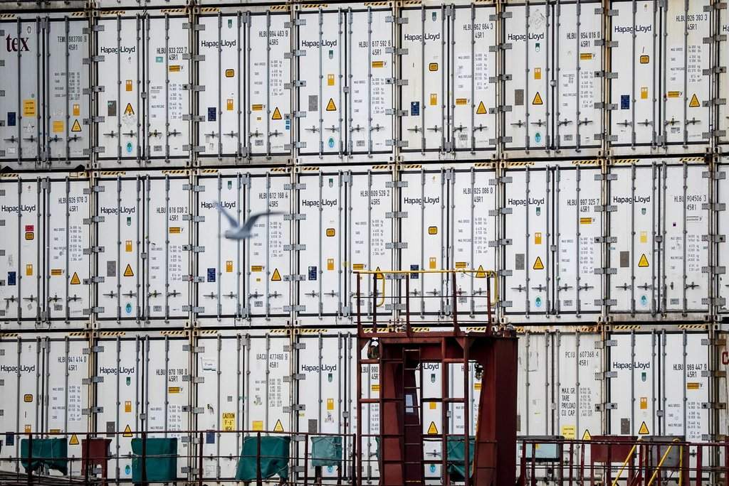 Shipping containers in the Port of Montreal are photographed in Montreal on Thursday, Sept. 11, 2025. 