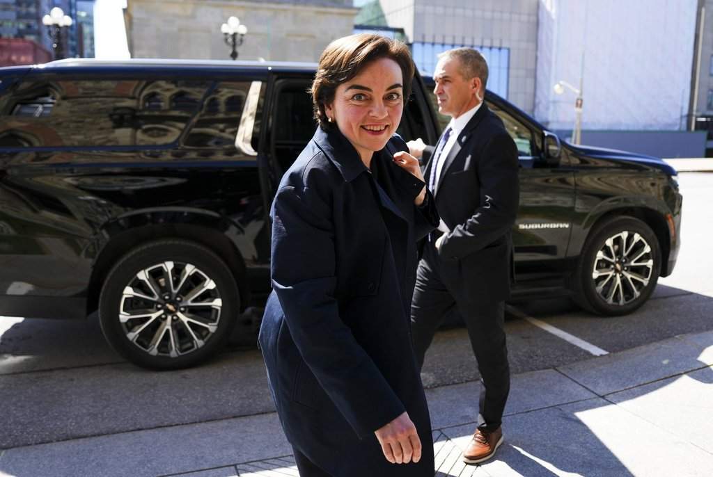 Quebec Premier Christine Frechette arrives for a meeting with Prime Minister Mark Carney on Parliament Hill in Ottawa on Friday, April 17, 2026. 