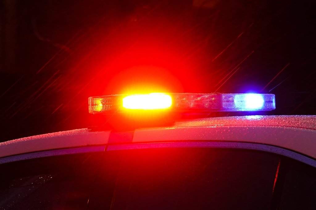 A police car with flashing lights is shown.
