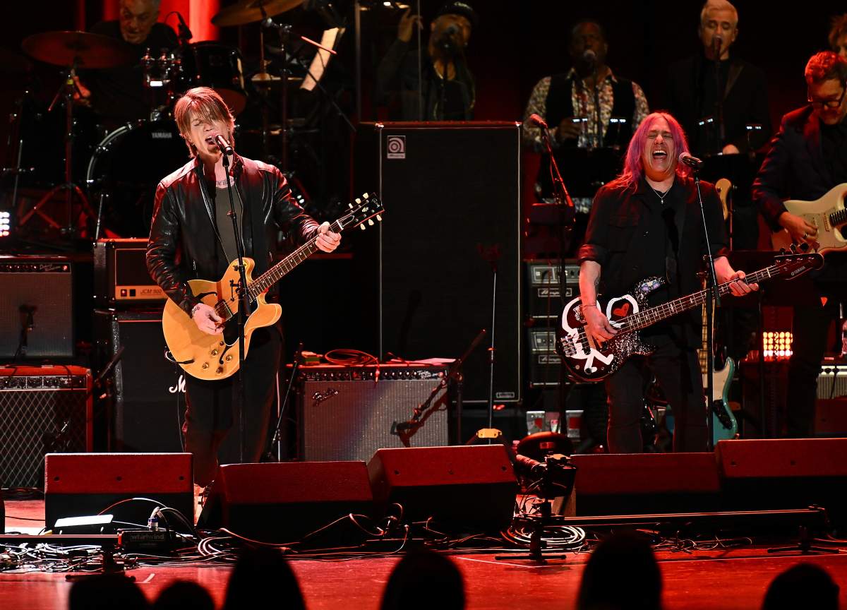 John Rzeznik, left, and Robby Takac of The Goo Goo Dolls perform at the 10th annual Love Rocks NYC concert benefiting God's Love We Deliver at the Beacon Theatre on Thursday, March 5, 2026, in New York. 