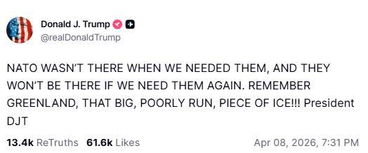 A screenshot of Donald Trump's Truth Social post.