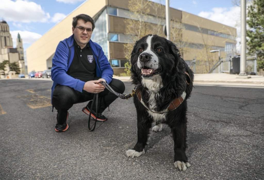 Victor Edouard Bal graduated from École Polytechnique with the help of his dog Kopeck in Montreal, on Tuesday, May 12, 2026. 
