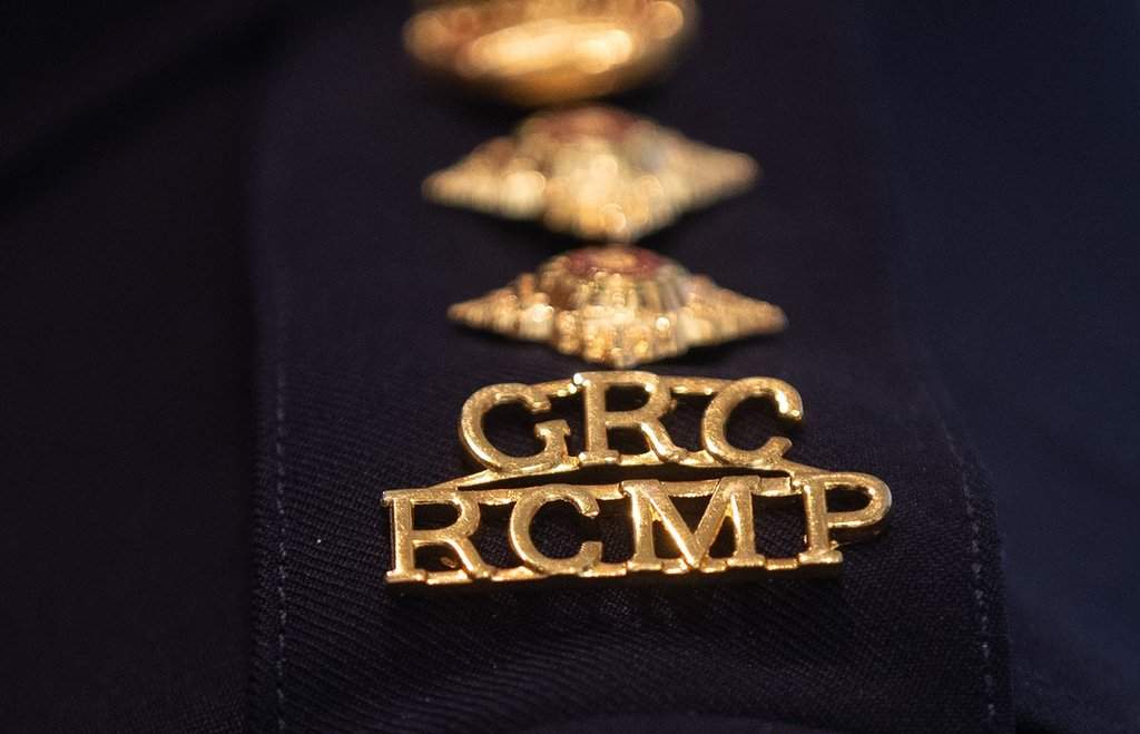 An RCMP epaulette is seen in Edmonton, Wednesday, Feb. 5, 2025.