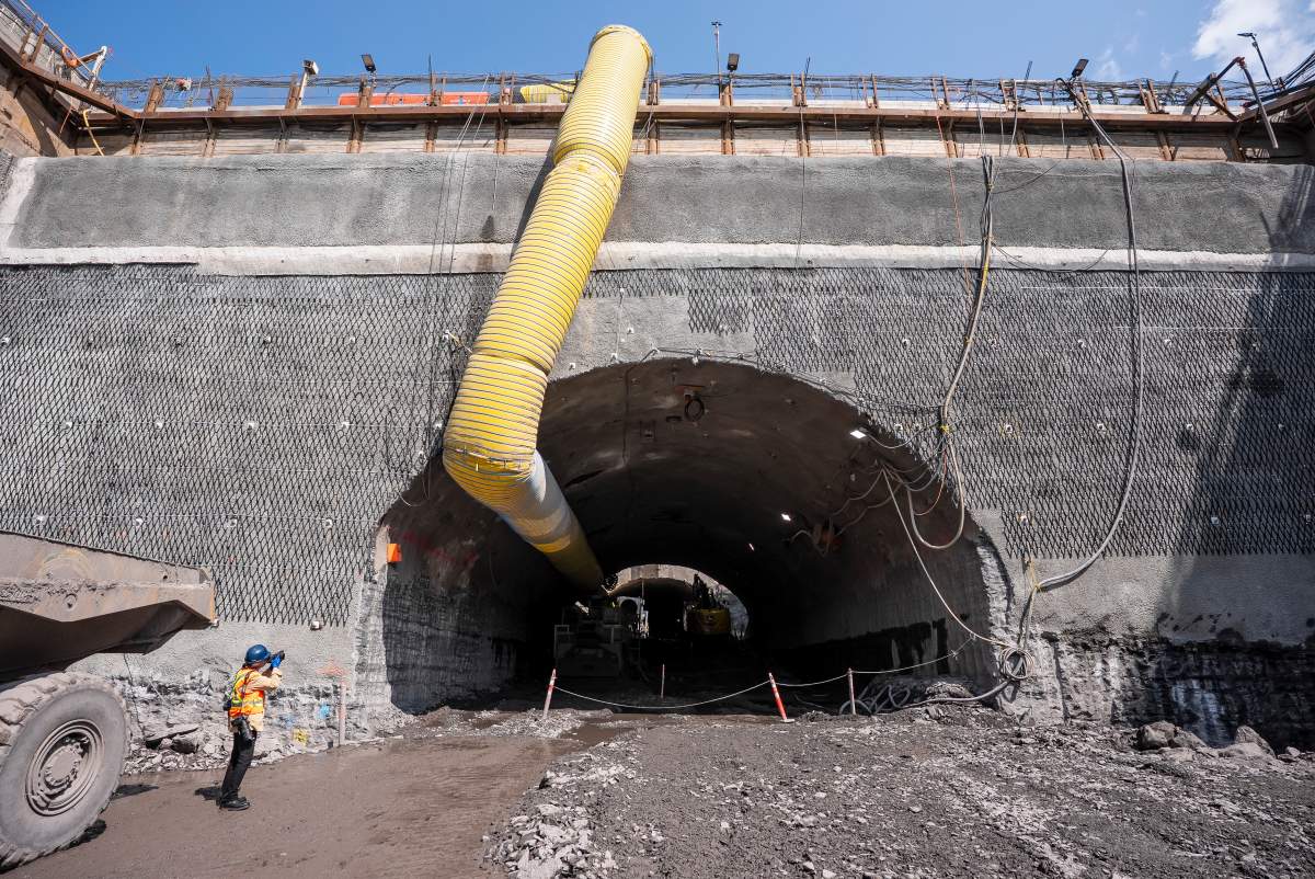 Media personnel are seen on the site of the planned Vertieres Metro station on the blue line of the Montreal subway during a media tour in Montreal on Tuesday, September 9, 2025.