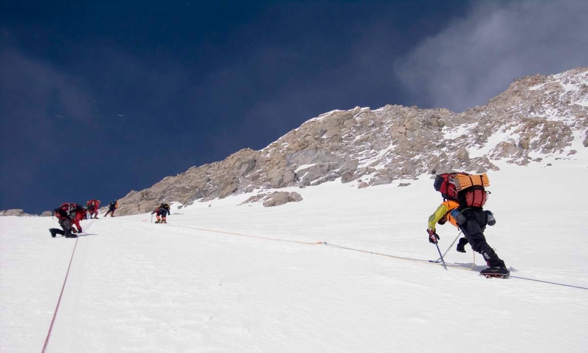 FILE: In this file photo, climbers are seen near the top of the 16,000-foot headwall on Denali's popular West Buttress route in Denali National Park, Alaska on Friday, June 1, 2007.