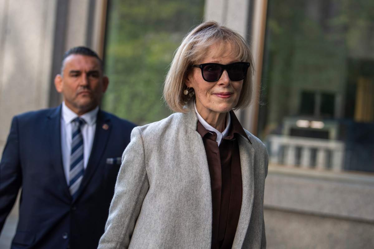 Former advice columnist E. Jean Caroll walks into Manhattan federal court on Tuesday, April 25, 2023, in New York.  Jury selection is scheduled to begin in a trial over Carroll's claim that former President Donald Trump raped her nearly three decades ago in a department store dressing room.