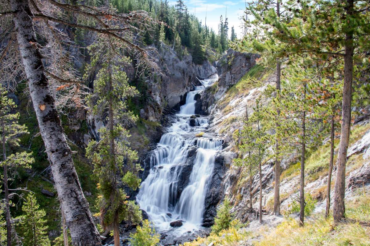 Mystic Falls Trail - Yellowstone National Park. A view of the waterfall known as Mystic Falls.