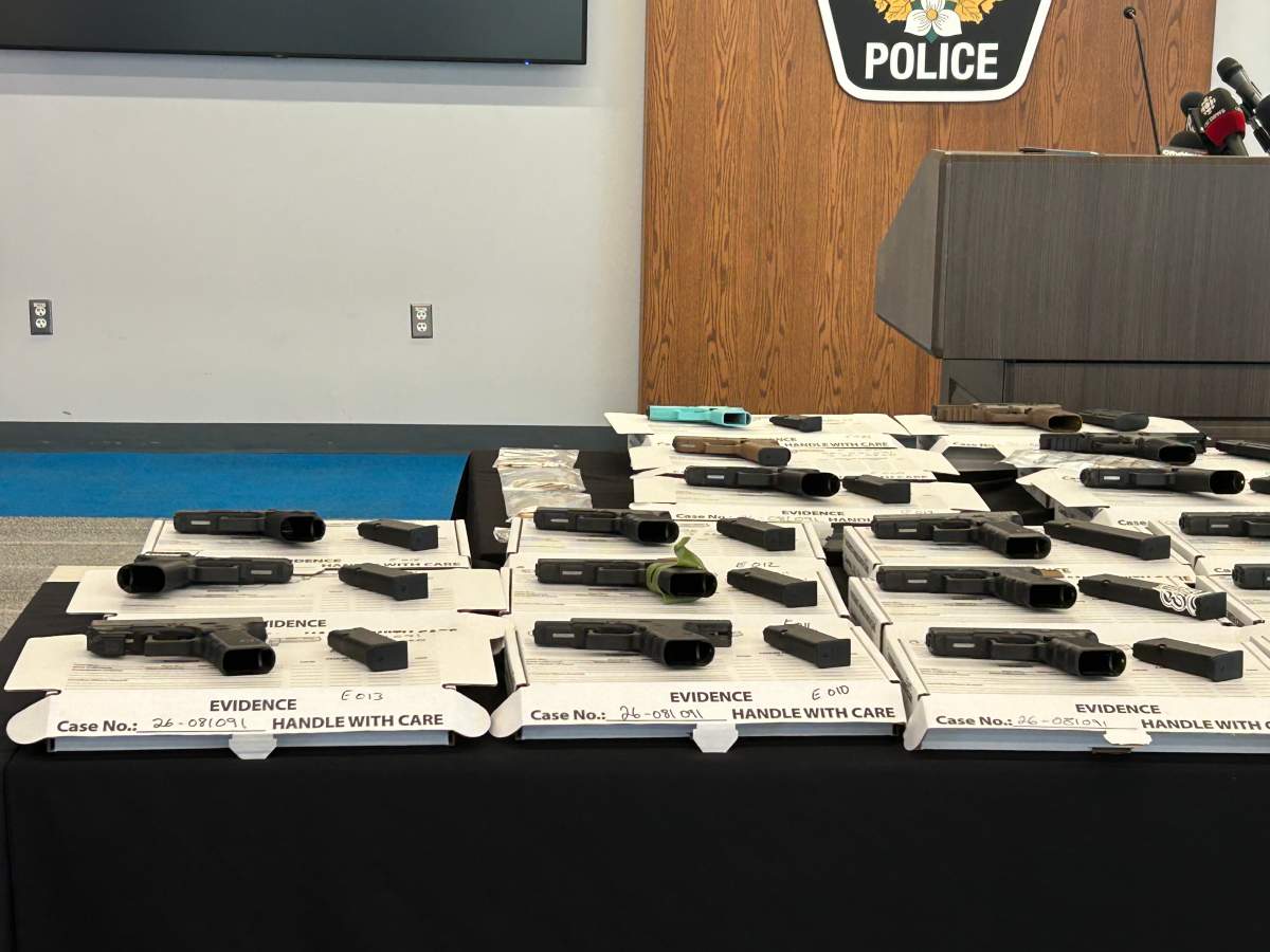 Halton police say they seized 24 handguns in a major GTA drug trafficking probe, marking the largest firearms seizure in the service’s history.