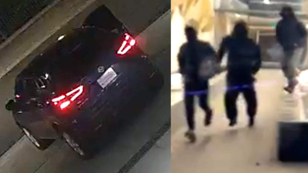 Toronto police released surveillance images of a blue Nissan Rogue and four masked suspects wanted in connection with a downtown armed robbery investigation.