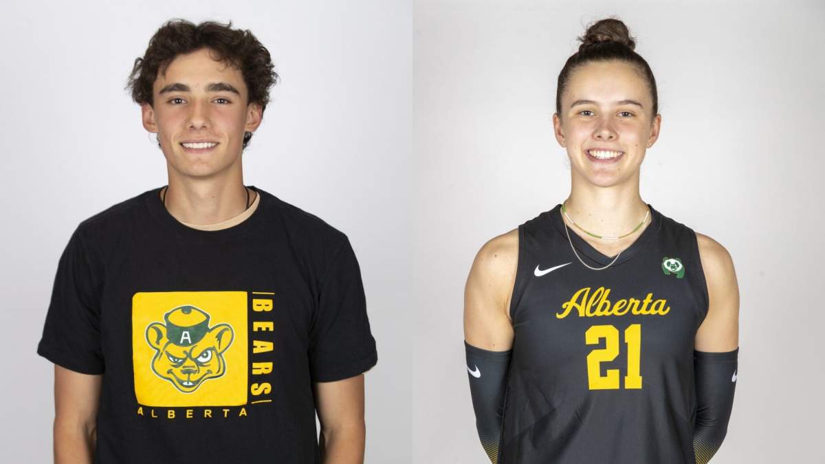 The University of Alberta swept the U Sports awards with sprinter Ryder Rattee (left) named male athlete of the year and volleyball player Abby Guezen (right) named female athlete of the year for 2026.