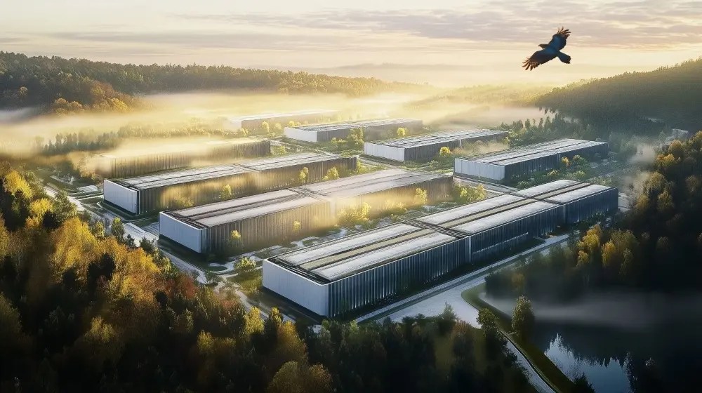 An AI rendering of a proposed data mega centre near Grand Prairie, Alta., dubbed ‘Wonder Valley,’ backed by celebrity investor Kevin O’Leary.