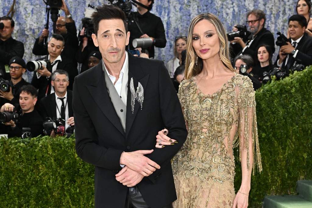 Adrien Brody, left, and Georgina Chapman arrive at The Metropolitan Museum of Art's Costume Institute benefit gala celebrating the opening of the "Costume Art" exhibition on Monday, May 4, 2026, in New York.
