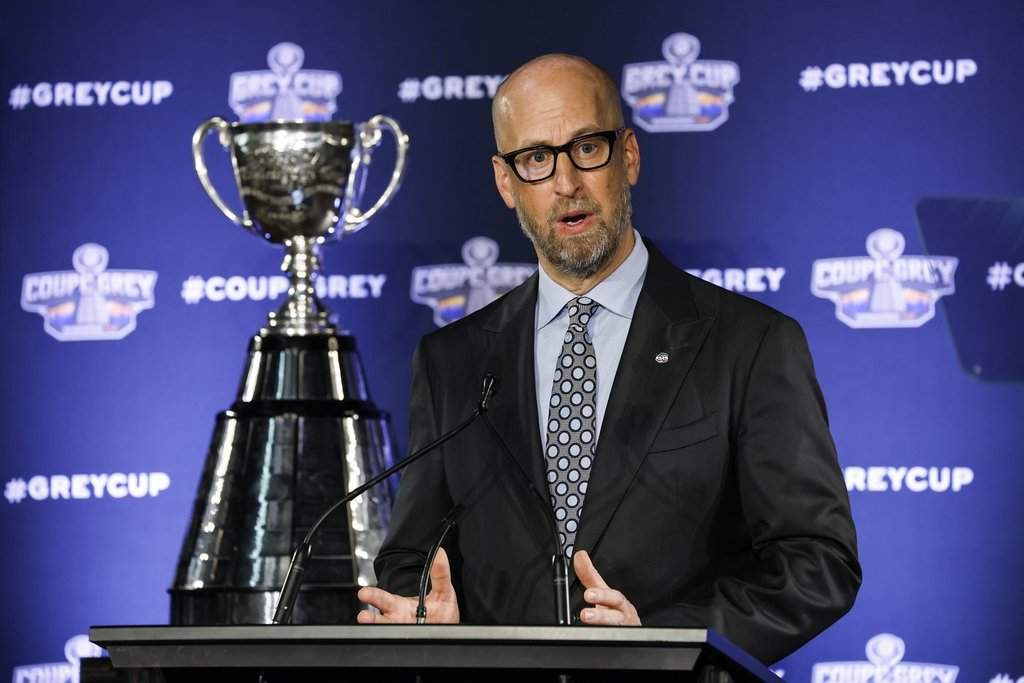CFL commissioner Stewart Johnston addresses media as he gives his 2025 CFL State of the League presentation in Winnipeg, on Friday, Nov. 14, 2025. THE CANADIAN PRESS/John Woods.