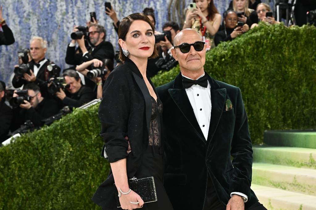 Felicity Blunt, left, and Stanley Tucci arrive at The Metropolitan Museum of Art's Costume Institute benefit gala celebrating the opening of the "Costume Art" exhibition on Monday, May 4, 2026, in New York.