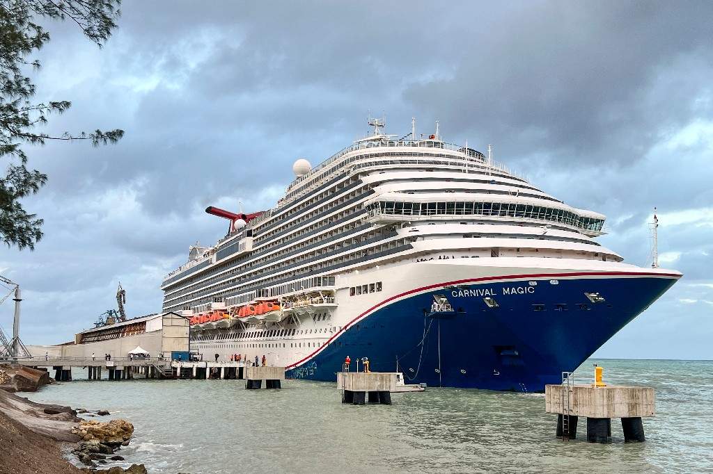The Carnival Magic is seen docked in Ocho Rios, Jamaica during day three of the ShipRocked cruise on Tuesday, Feb. 6, 2024.