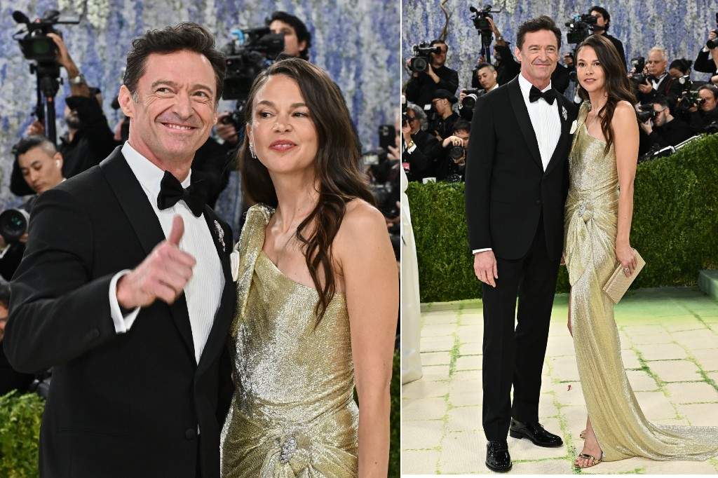 Hugh Jackman, left, and Sutton Foster arrive at The Metropolitan Museum of Art's Costume Institute benefit gala celebrating the opening of the "Costume Art" exhibition on Monday, May 4, 2026, in New York.
