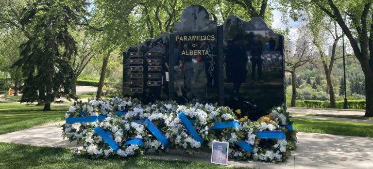 A memorial for paramedics and other EMS staff who have died on the job, located at the Alberta legislature grounds.