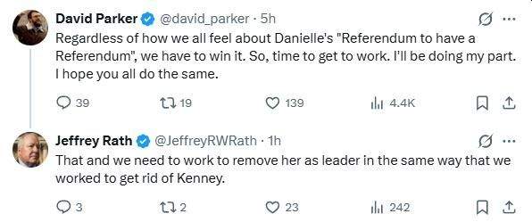 Tweets by Alberta separatists David Parker and Jeff Rath on May 22, 2026.