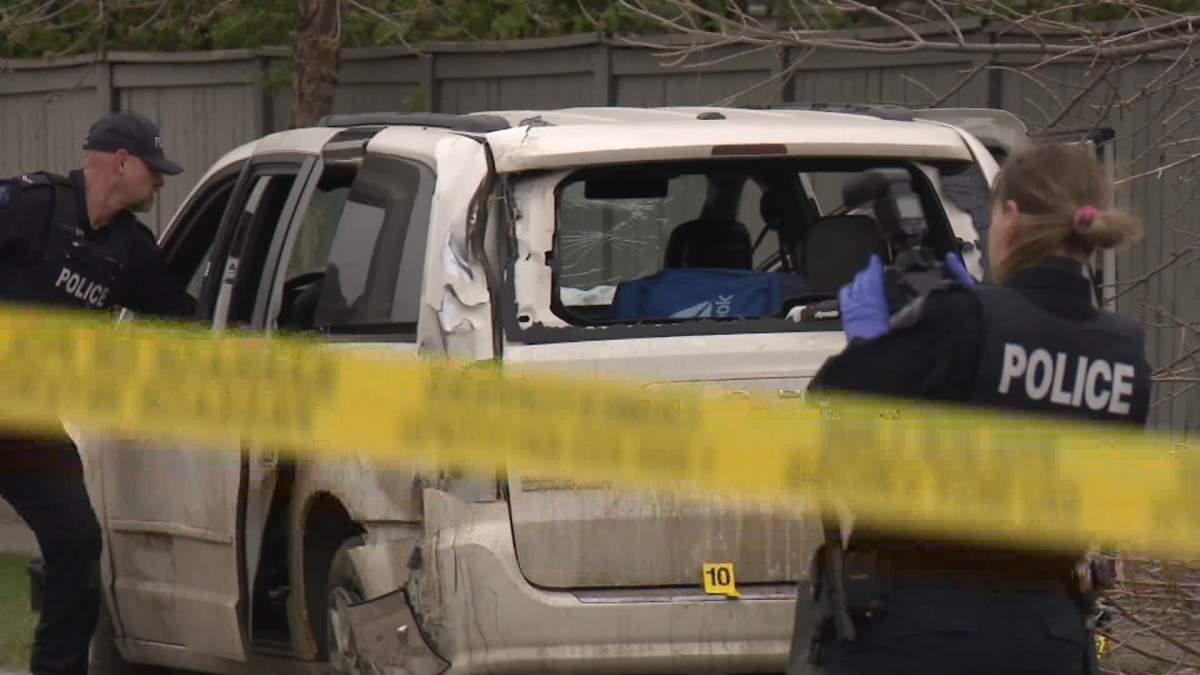 A large area around the crash and shooting scene was blocked off by police during the morning rush hour.