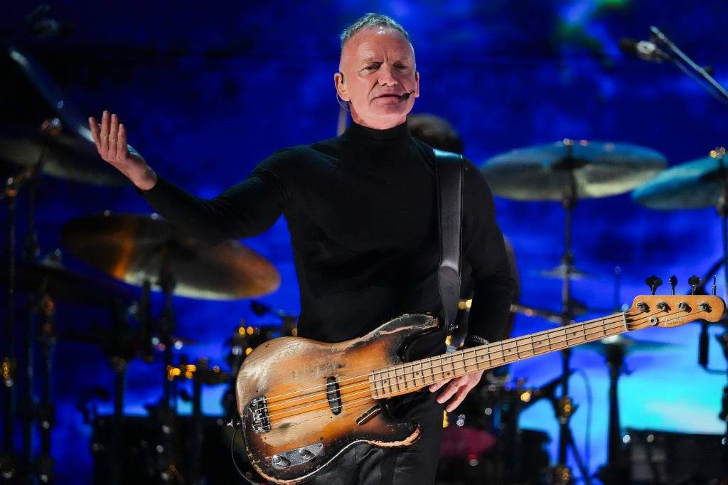 Sting performs during the FireAid benefit concert on Thursday, Jan. 30, 2025, at Intuit Dome in Inglewood, Calif.
