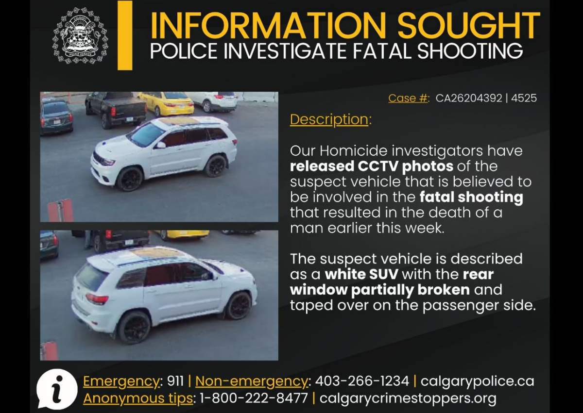 Calgary police have released photos of a vehicle they believe is connected to a shooting, involving organized crime, in northeast Calgary on Monday, May 11.