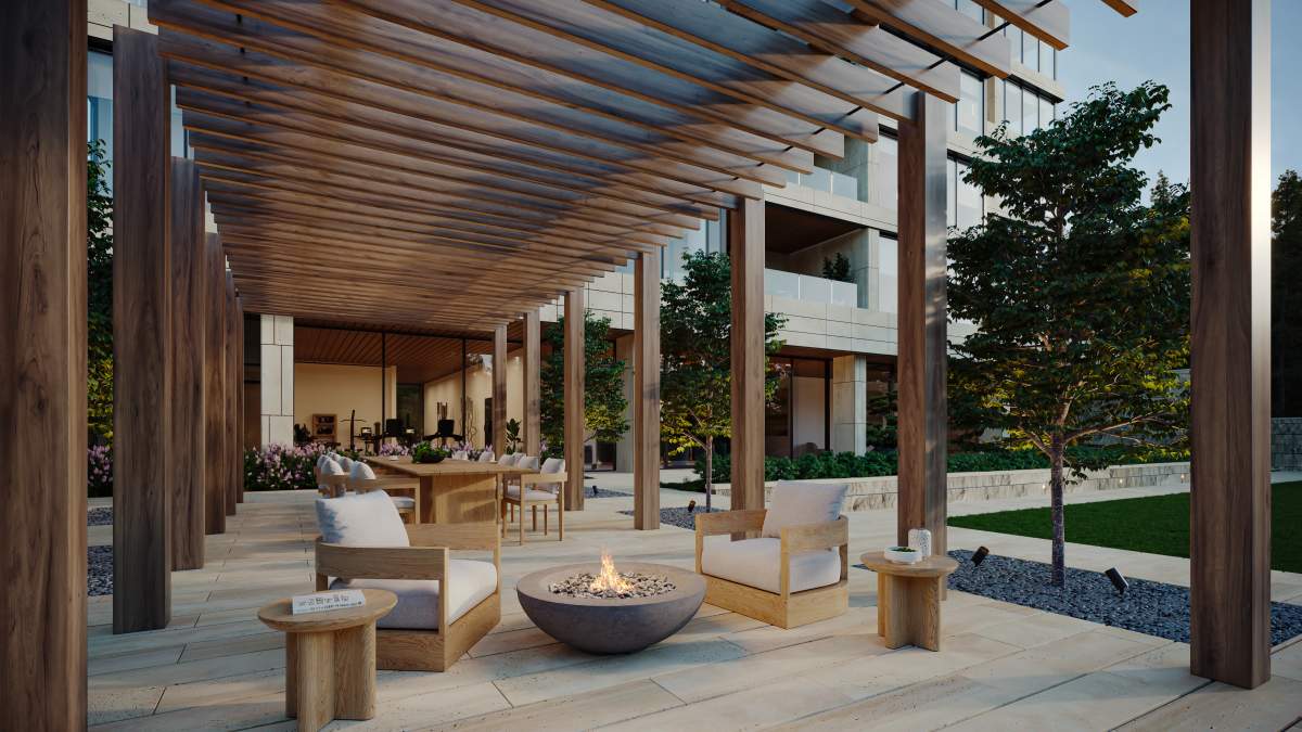 A rendering of outdoor amenity at The Clifton, a luxury development in Edmonton.