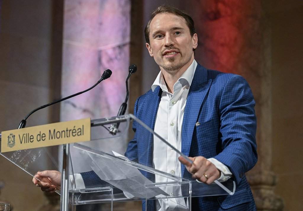 Montreal Canadiens player Brendan Gallagher speaks during a ceremony naming him as a Citizen of Honour at City Hall in Montreal, on Thursday, June 25, 2026.