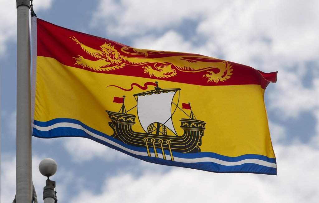 New Brunswick's provincial flag flies on a flagpole in Ottawa, Friday July 3, 2020. THE CANADIAN PRESS/Adrian Wyld.