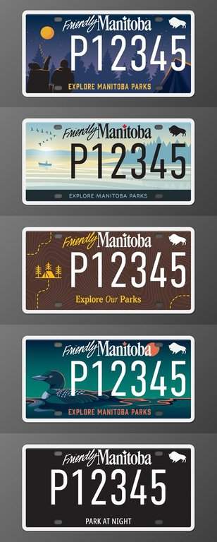 Five proposed new Manitoba Parks licence plate designs the Manitoba government is asking residents to vote on, are shown in this undated handout photo.