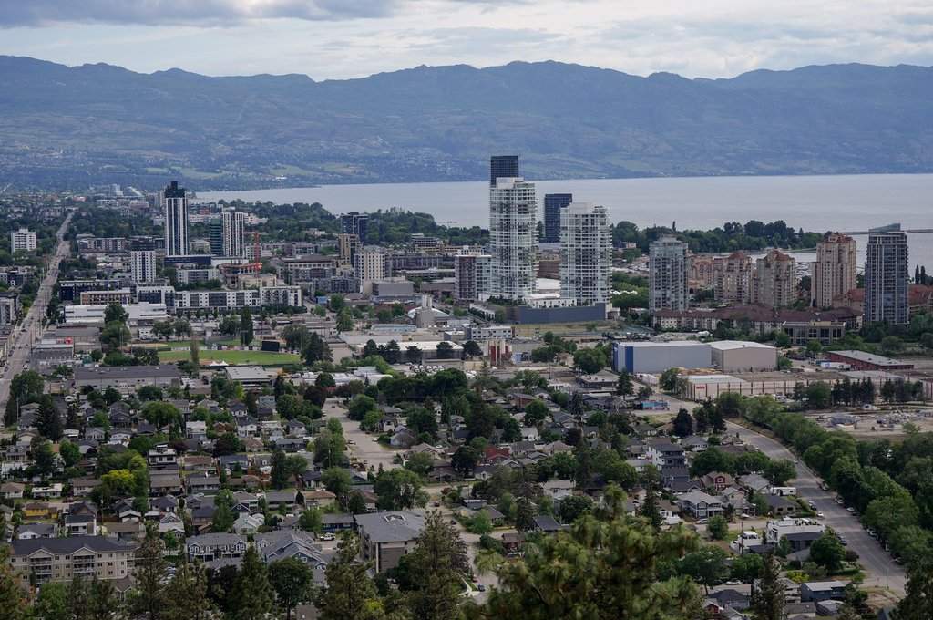Downtown Kelowna, B.C., is seen on Saturday, May 30, 2026. The Okanagan city of 165,907 will host the B.C. Lions' next two home games while BC Place is used for the FIFA World Cup.