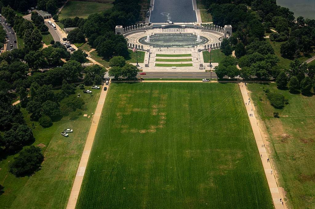 The numbers '86 47' on the National Mall between the Washington Monument and the World War II Memorial in Washington, DC, US, on Thursday, June 11, 2026.