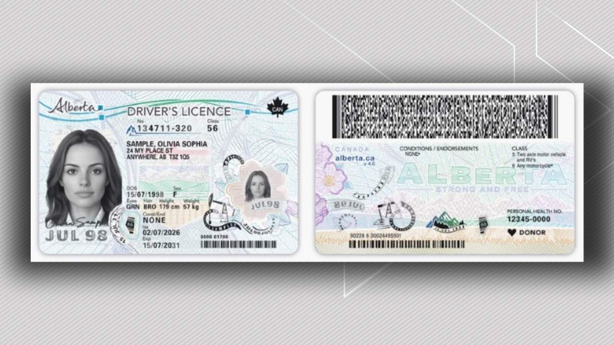 A sample image of the new Alberta identification card rolling out July 2026.
