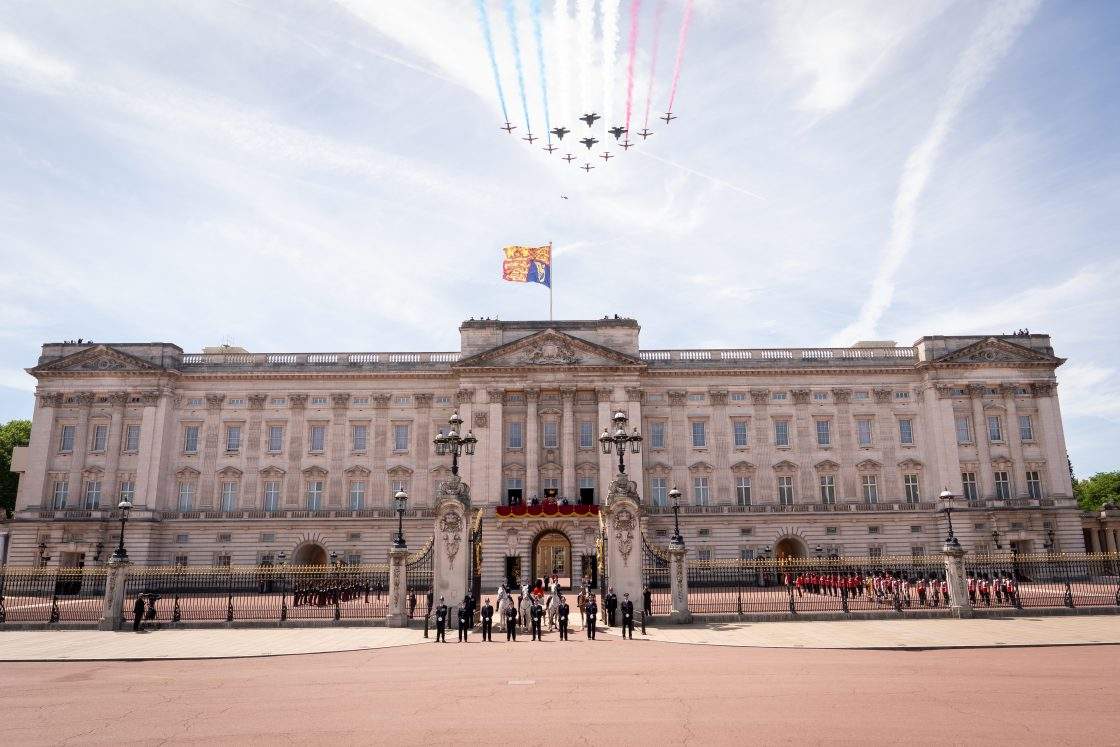 Members of the Royal Family on the balcony of Buckingham Palace, London, to view the flypast following, the Trooping the Colour ceremony in central London, as King Charles III celebrates his official birthday. Saturday June 13, 2026.