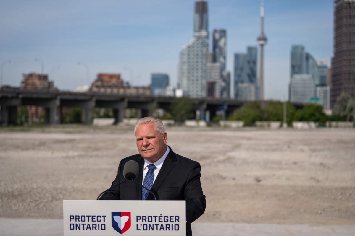 Ontario Premier Doug Ford speaks during an announcement regarding the Province uploading ownership and maintenance of the Gardiner Expressway and Don Valley Parkway, in Toronto on Thursday, June 4, 2026. 