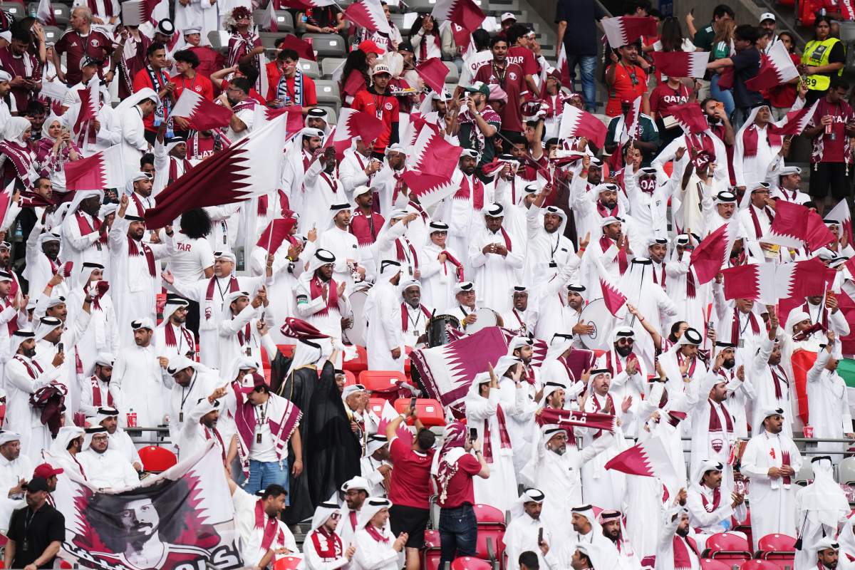 Qatar fans cheer prior to the first half of a World Cup Group B soccer match against Canada, in Vancouver, on Thursday, June 18, 2026. THE CANADIAN PRESS/Darryl Dyck