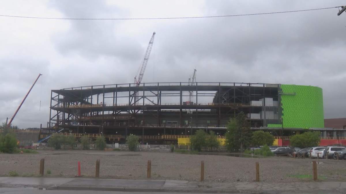 Looking south towards Scotia Place offers a view of the inside of the arena, which will hold 18,400 hockey fans once it’s complete.