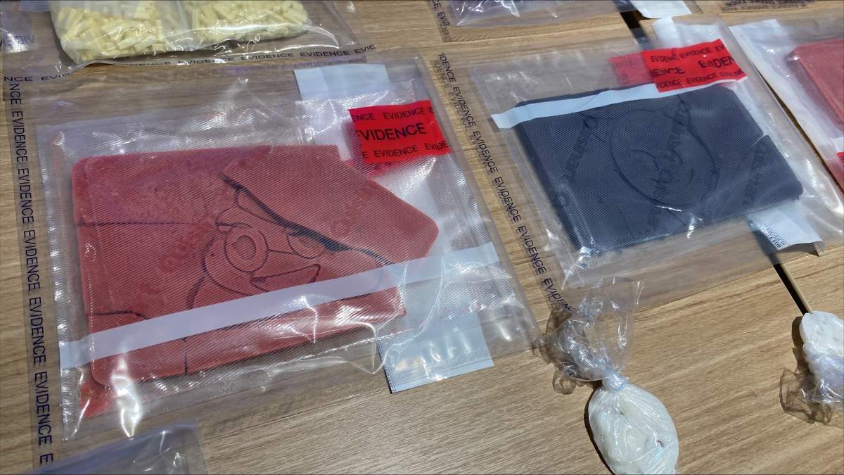 Slabs of fentanyl with images inscribed on them were part of a cache of drugs seized by the RCMP in May.