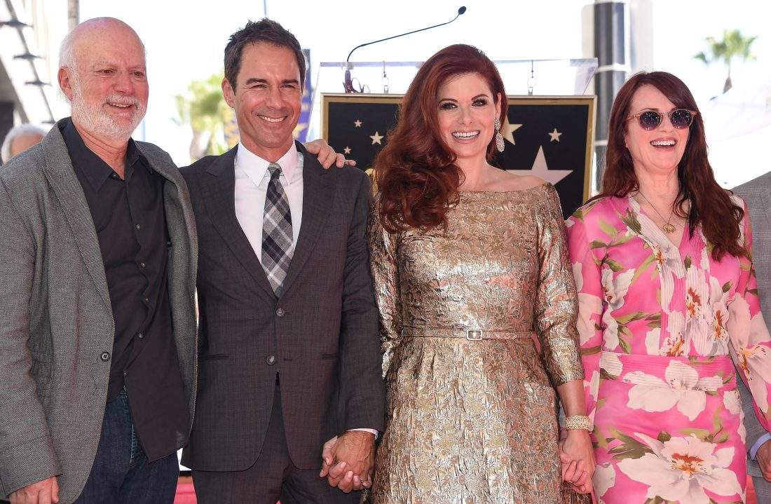 FILE – James Burrows, Eric McCormack, Debra Messing and Megan Mullally at a Hollywood Walk of Fame Star ceremony held on the Hollywood Walk of Fame on Oct. 6, 2017.