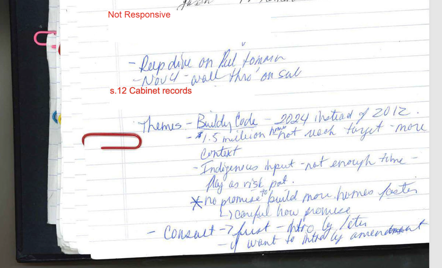 Handwritten notes from the Ministry of Municipal Affairs and Housing in the fall of 2024.
