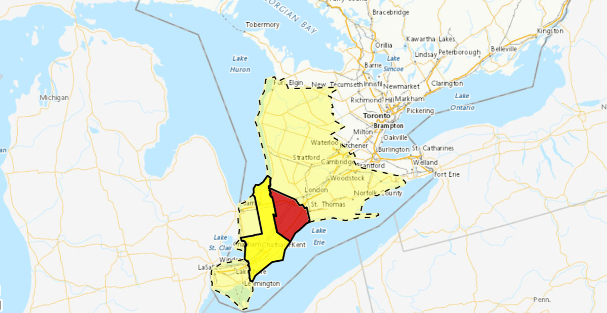 The warning, which was issued shortly after 6 p.m. Thursday for areas including Chatham-Kent and Rondeau Park, has since ended.